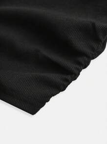 SHEIN Girlism 少女 2 件套，黑色长袖褶皱腰短款上衣和复古树枝印花工装口袋裤，街头风格休闲装 - 軍綠色 - 查看 6