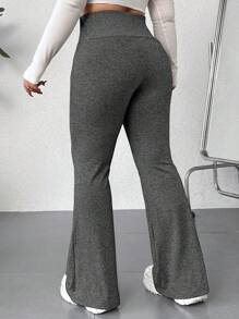 SHEIN PETITE CURVE Plus Size Casual Simple Gray Wide Waist Flared Sweatpants - Dark Grey - View 2