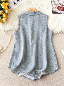 SHEIN LUNE Plus Size Casual Button-Up Sleeveless Jacket For Everyday, Autumn - Grey - View 2