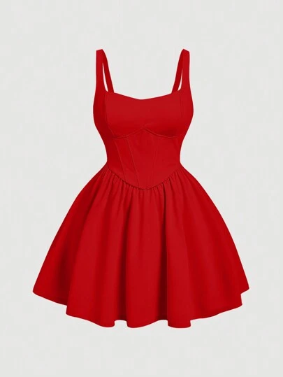 SHEIN MOD Plus White Solid Corset Structure Cami Dress,Valentine Outfits