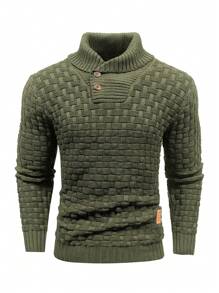 Manfinity CityGents Jersey de punto casual de manga larga con botones y medio pliegue para hombre, otoño/invierno