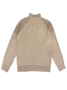 Manfinity Hypemode Men's Loose Fit Raglan Sleeve Zip-Up Half Placket Plain Casual Pullover Long Sleeve Sweater, Autumn/Winter, For Going Out, Husband - Khaki - View 2