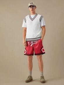 Manfinity VCAY Men's V-Neck Solid Color Patchwork Sleeveless Casual Knit Vest - Brown - View 5