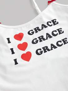 SHEIN MOD Women's Retro White Butterfly Letter Print Camisole, Can Be Layered With Tops,Camisole Top,