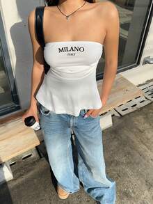 Muchica 女士休闲米兰印花褶皱白色娃娃装紧身胸衣上衣 - 白色 - 查看 5