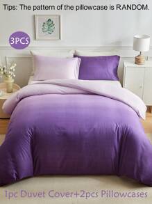 3pcs Ombre Purple Polyester Duvet Cover Set, Minimalist & Fashionable Bedding Set Suitable For All Seasons - Multicolor - View 1