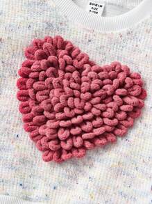 SHEIN 2 件套女婴服装套装：心形图案针织毛衣 + 网眼芭蕾短裙 - 酒紅色 - 查看 4