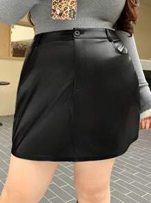 Dazy Plus Plus Size PU Bodycon Skirt, Versatile For All Seasons Fall Skirts