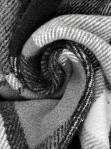 EMERY ROSE 1 件女式长款格子印花插肩袖前拉链连帽外套 - 灰色 - 查看 8