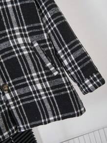 SHEIN Tween Boys' Zip-Up Long Sleeve Plaid Fashionable Loose Casual Jacket - Black and White - View 3
