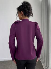 Selianne 1 chiếc áo cánh tay bồng cổ thắt nơ màu trơn thời trang dành cho nữ - Màu tím - Xem 2