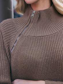 BizChic Pull col roulé pour femme, pull fashion à manches longues couleur café, tenue de bureau pour femmes, printemps/été