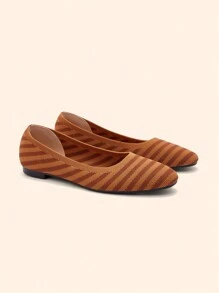 CUCCOO BASICS 1pair Women Solid Color Patchwork Minimalist Flat Casual Loafers, Daily Wear Valentines - Brown - View 9