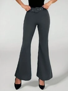 SHEIN Tall Quần ống loe co giãn có thắt lưng dành cho nữ - Xám - Xem 1