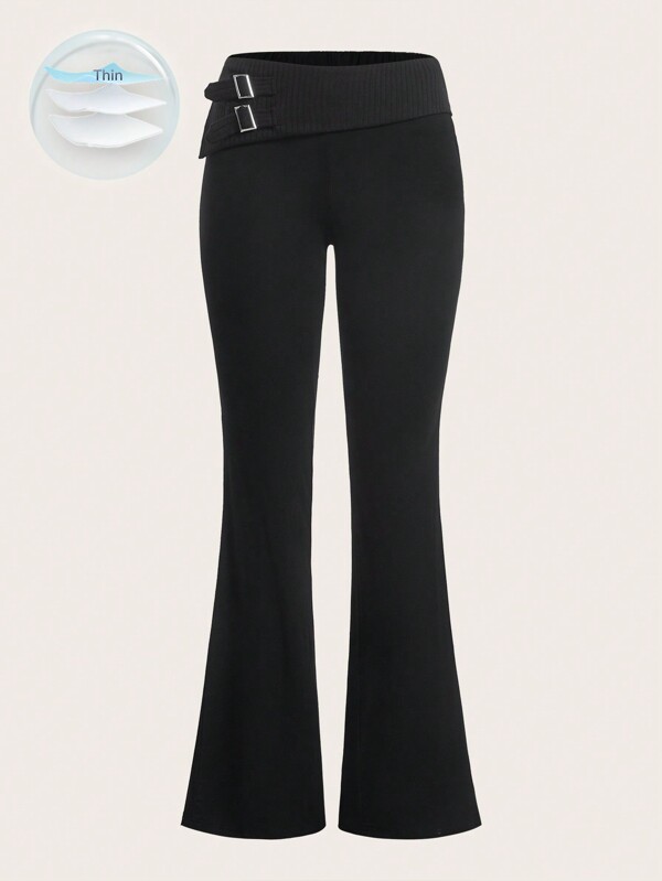 SHEIN ICON Solid Asymmetrical Waist Flare Leg Pants