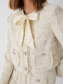 Enchnt Chaqueta elegante con cuello de corbata para mujeres en otoño
