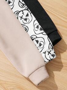 SHEIN Leap Crew 6 件套 Tween Boy 可爱熊图案圆领运动衫和运动裤套装，适合通勤、上学、休闲、度假、运动、春季、夏季、秋季、冬季 - 彩色 - 查看 4