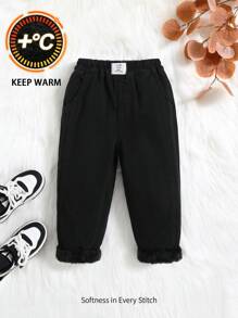 Cozy Pixies Young Boys' Fall Winter Solid Washed Black Thermal Lined Warm Baggy Denim Jeans,Young Boys Back To School Clothes Outfits