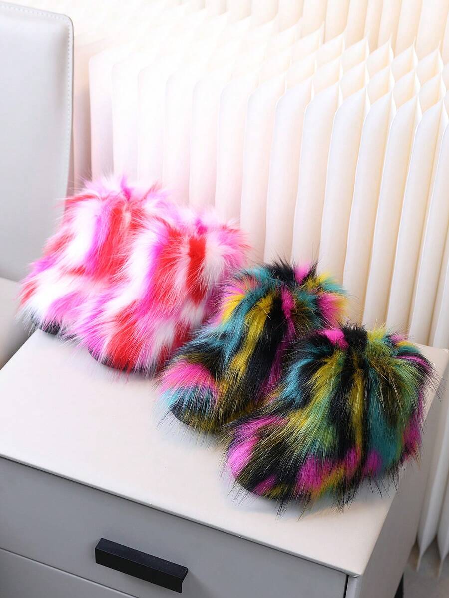 1 双女童/儿童冬季毛绒内衬保暖毛茸雪地靴 - 彩色 - 查看 1