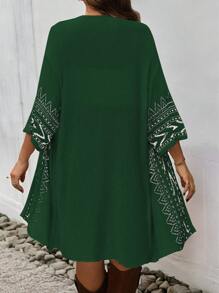 SHEIN LUNE Cárdigan de manga larga de punto versátil y casual con estampado geométrico en tallas grandes