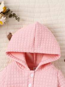 SHEIN 2 件套新生儿纯白色基本款户外休闲运动衫和裤子套装 - 粉色 - 查看 4