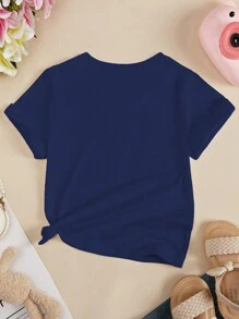 Young Girl Round Neck Short Sleeve Teddy Bear Print Casual T-Shirt