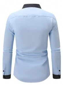 Manfinity Mode Men's Contrast Color Single-Breasted Casual Commuter Long Sleeve Shirt, Autumn
