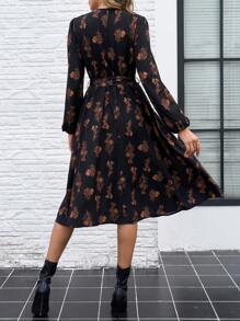 SHEIN Clasi Women All-Over Print Crew Neck Long Sleeve Casual Dress, Suitable For Autumn/Winter , Fall