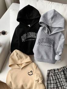 SHEIN 3 件套男童/女童休闲街头风格字母印花图案长袖连帽衫针织运动衫套装，买 2 送 1，适合日常、运动、春秋冬 - 彩色 - 查看 7