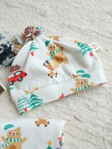 3pcs/Set Newborn Baby Boy Christmas Pattern Lapel Long Sleeve Jumpsuit, Hat Blanket - Multicolor - View 6