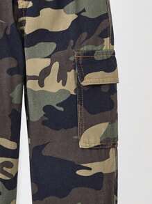SHEIN Chàng trai trẻ Camo In Túi có nắp Quần jean - xanh quân đội - Xem 5
