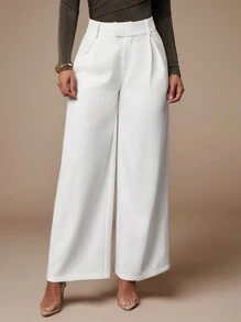 Silquee Women's Classic Straight White Pocket Wrinkle-Resistant Twill Pants, Suitable For Business, Dating, Commute, Office Wear, Autumn/Winter - White - View 2