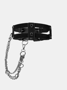 ROMWE Grunge Punk Thời trang hợp thời trang Punk bạc kim loại dây thắt lưng phụ nữ - màu đen - Xem 2