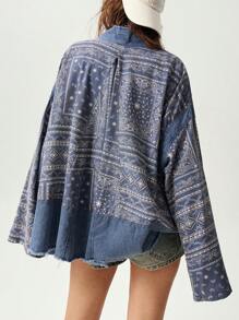 Bohemela Chaqueta suelta y casual de hombros caídos con tema vacacional para mujeres