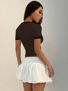 StreetHx Women Crew Neck Short Sleeve Cropped Casual Numeric & Letter Print Fitted T-Shirt Graphic Tees Women Tops