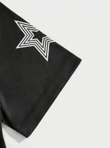 Mainfolk Men Knit Casual Loose Fit Letter Graphic Short Sleeve T-Shirt, Y2k, For Rapper, For Going Out - Black - View 4