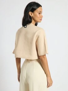 AiiRZ Ruched Front Round Neck Oversized Crop T-Shirt - Khaki - View 2