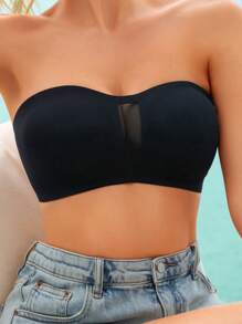 素色網紗拼接抹胸胸罩