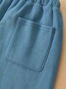 SHEIN Tween Boys' Solid Color Casual Sports Loose Fit Elastic Waist Pocket Straight Leg Pants, Autumn/Winter