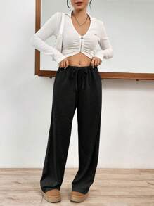 SHEIN EZwear Của phụ nữ Eo đàn hồi Dây rút Quần thể thao - màu đen - Xem 5