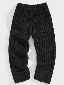 Manfinity VCAY Pantalones casuales rectos y entallados con cintura elástica y rayas tejidas para hombre, pantalones lisos y estrechos de estilo urbano, regalos para esposo y novio