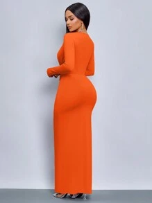 SOLERSUN 圣诞服装、万圣节服装、女士红色连衣裙、派对舞会礼服、女士冬季连衣裙、秋季衬衫、冬季连衣裙、返校节连衣裙、万圣节连衣裙、迷你裙、女士音乐会连衣裙、女士性感玫瑰红色长裙 - 橘色 - 查看 2