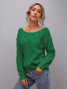 SHEIN LUNE Women's Plain Round Neck Drop Shoulder Long Sleeve Loose Casual Pullover Sweater, Autumn/Winter