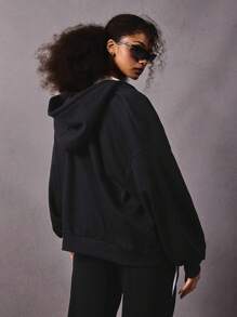 Athîral 女式刺绣宽松夹克拉链门襟运动衫 - 黑色 - 查看 2