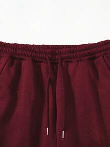 EURMUSE Men Letter And Bear Printed Regular Hoodie & Pants Set - Burgundy - View 5