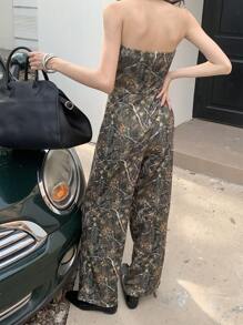 INAWLY Damen Streetwear Stil Ganzkörper Drucktop mit weitem Bein und trägerlosem Oberteil - Verschiedenfarbig - Übersicht 2