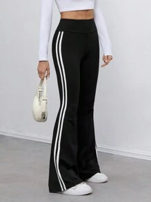 SHEIN Tall Pure Black High Elastic Knitted Side Seam White Webbing Tights Suitable For Autumn And Winter