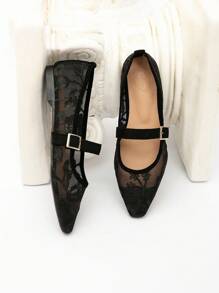 CUCCOO CHICEST 2024 新款性感纯色透明网眼优雅百搭女士平底鞋 - 黑色 - 查看 3