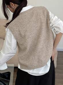 DAZY Damski sweter-kamizelka w jednolitym kolorze z dekoltem w serek, na wiosnę/jesień, na powrót do szkoły