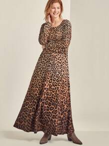 EMERY ROSE Long Sleeve Ombre Leopard Print Long Bodycon Dress For Women - Multicolor - View 3